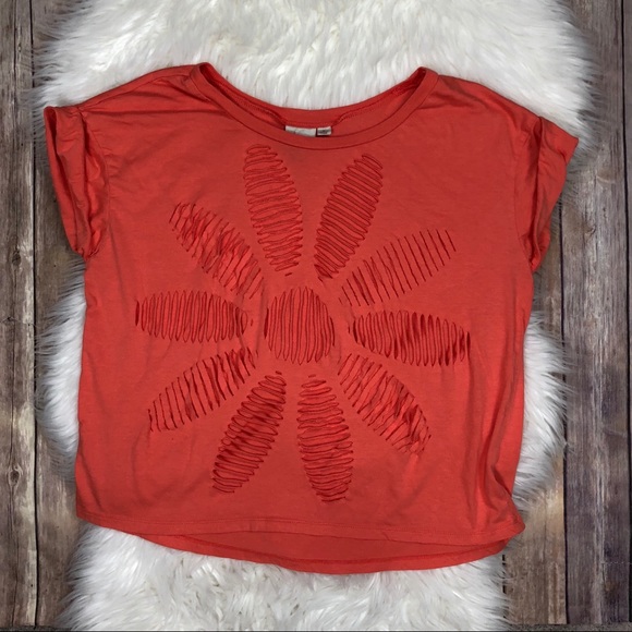 Anthropologie Tops - Anthropologie | Cut Out Floral Short Sleeve Tee M